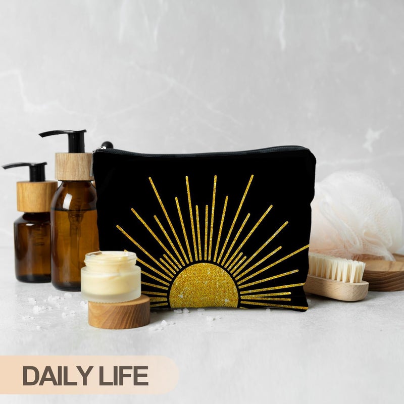 RYYCDOI Boho Makeup Bag, Boho Abstract Black and Gold Sun Sunshine Makeup Bags for Women, Boho Gifts for Women, Boho Makeup Pouch Zipper Pouch, Aesthetic Makeup Bag - Image 4